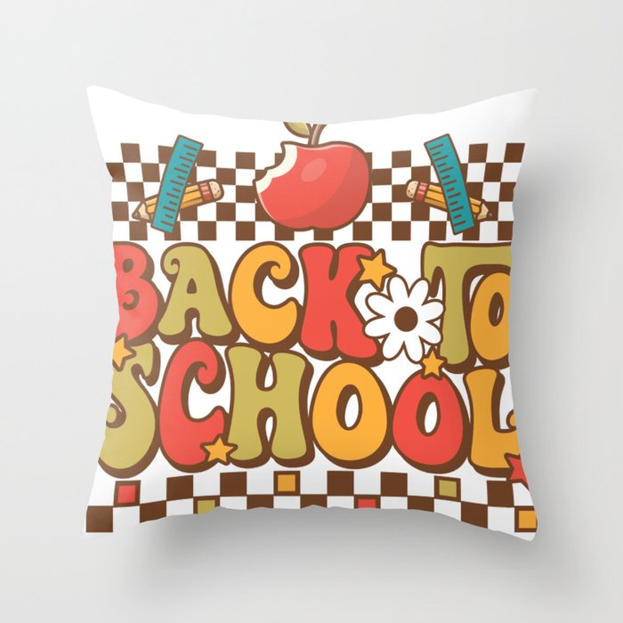 Back to school ruler retro vintage art Throw Pillow
