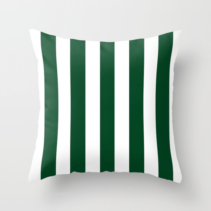 Forest green (traditional) - solid color - white vertical lines pattern Throw Pillow