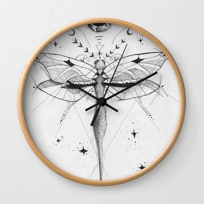 Dragonfly Tattoo Style Black and White Design Wall Clock