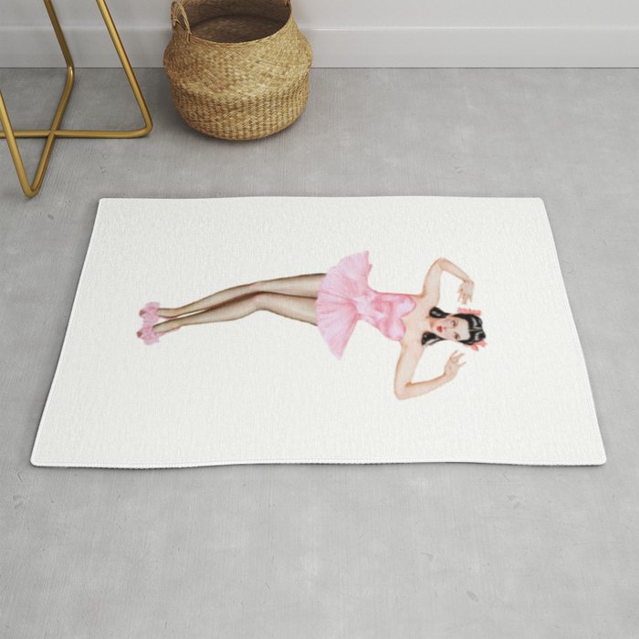 Sexy Brunette Dancer Pin Up With Pink Dress Rug