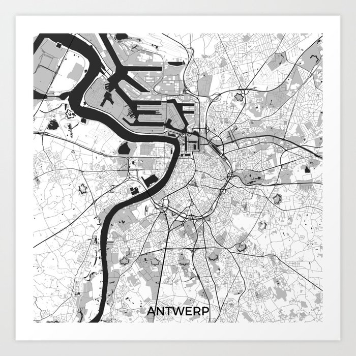 Antwerp Map Gray Art Print