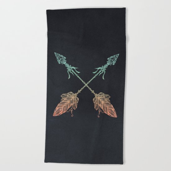 Arrows Turquoise Coral on Navy Beach Towel