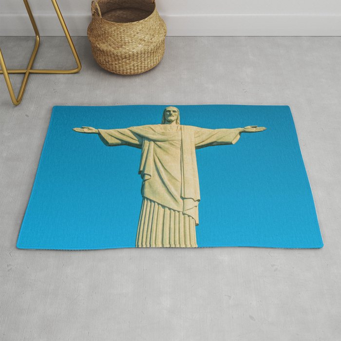 Brazil Photography - Statue Of Christ The Redeemer Under The Blue Sky Rug