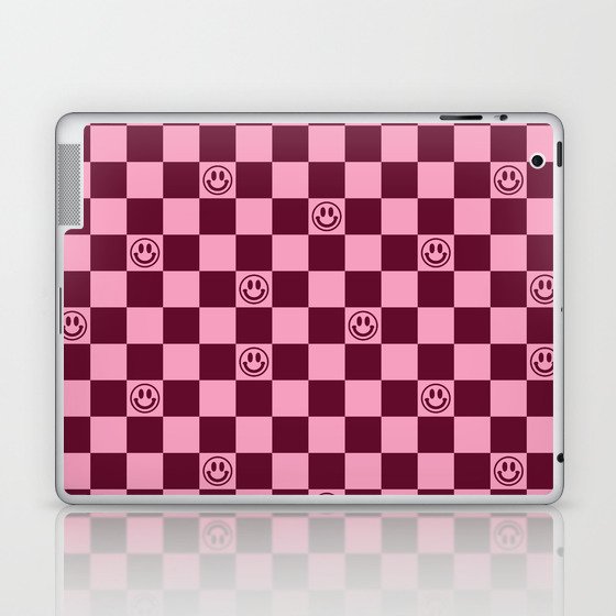 Smiley Faces On Checkerboard (Pink & Wine Burgundy)  Laptop & iPad Skin