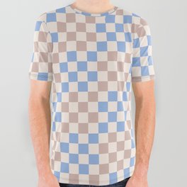 Retro Vintage Check in Baby Blue and Rose Smoke Tan All Over Graphic Tee