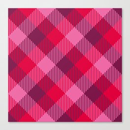 Valentine's retro simple tartan diagonal check burgundy Canvas Print