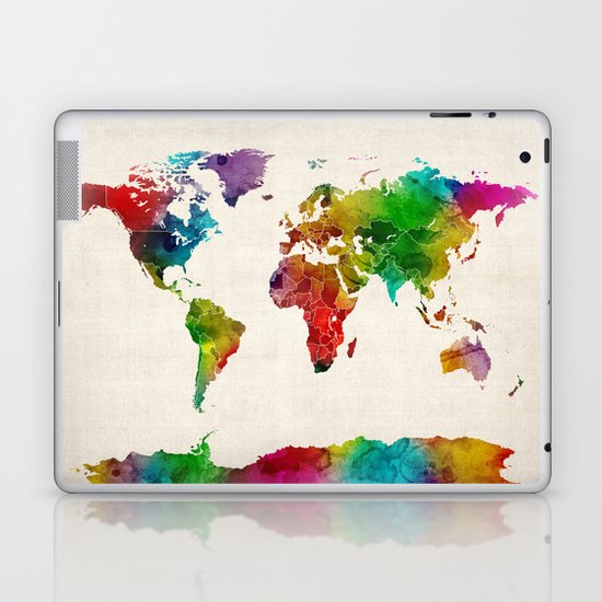 Watercolor Map of the World Map Laptop & iPad Skin