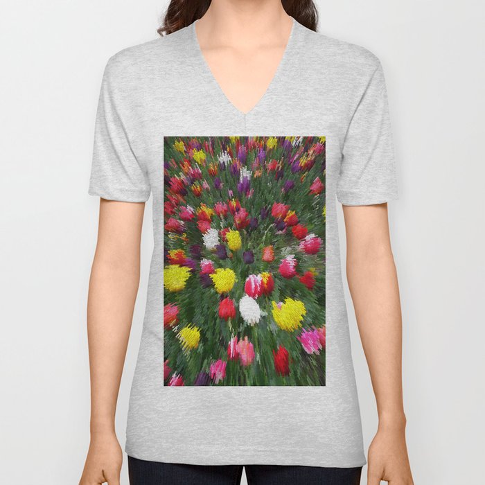 Colorful tulip garden pixel art V Neck T Shirt