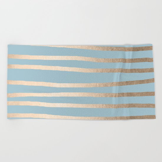 Abstract Drawn Stripes Gold Tropical Ocean Sea Blue Beach Towel