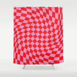 Pink & Red Checker Shower Curtain