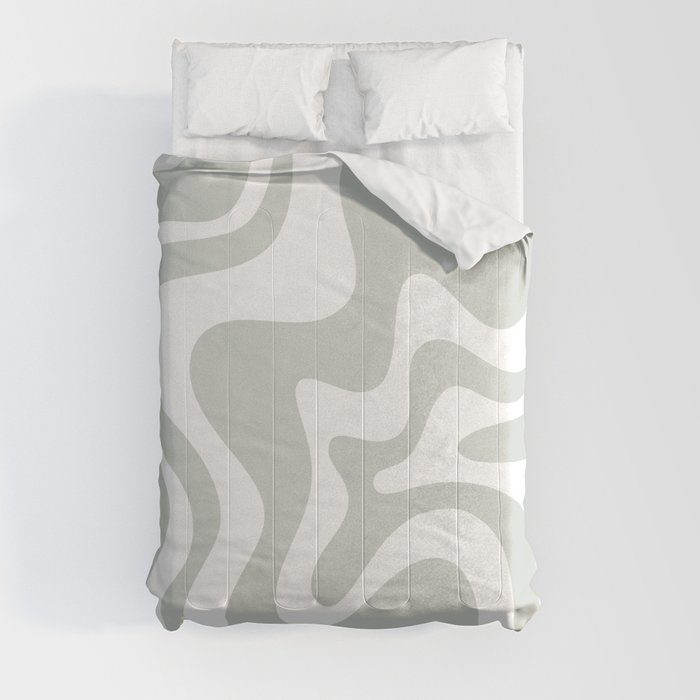 Liquid Swirl Abstract Pattern in Light Sage Gray and White Comforter