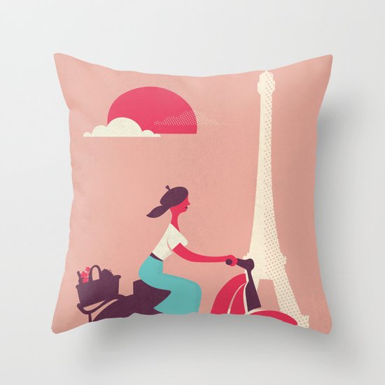 French girl on a Scooter Throw Pillow