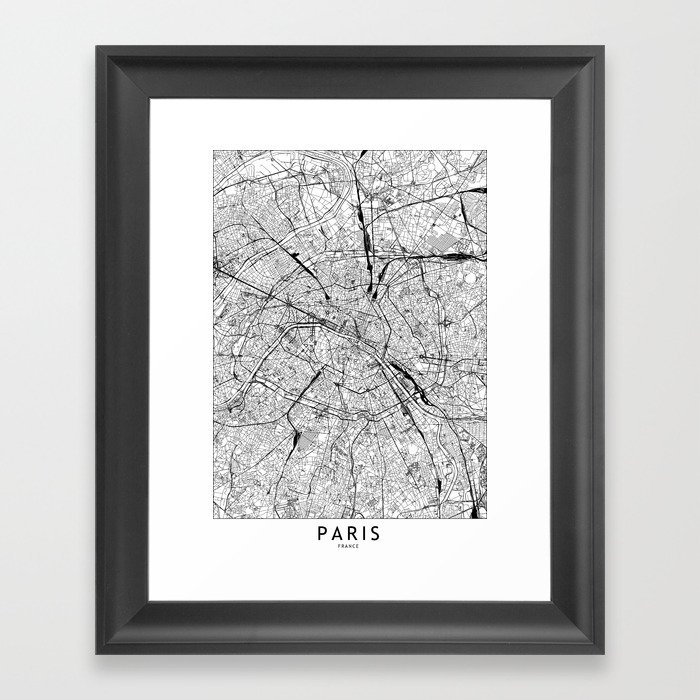 Paris White Map Framed Art Print