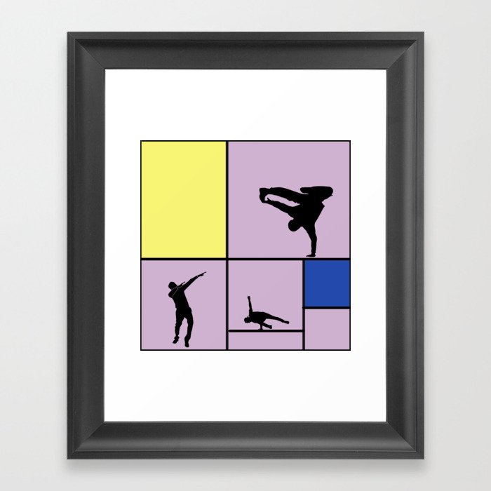 Street dancing like Piet Mondrian - Yellow, and Blue on the violet background Framed Art Print
