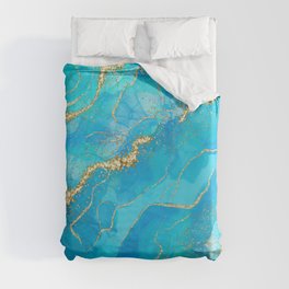 Abstract Summer Turquoise And Gold Marble Ocean Landscape Duvet Cover