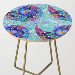 Whimsical Colorful Nautilus Seashell Art - Wild Nautilus Shell Side Table