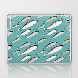 Narwhals - Narwhal Whale Pattern Watercolor Illustration Teal Blue Laptop Skin