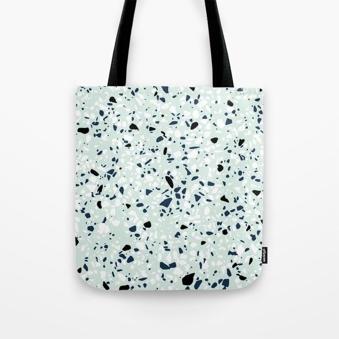 'Speckle Party' Navy Mint Black White Dots Speckle Terrazzo Pattern Tote Bag