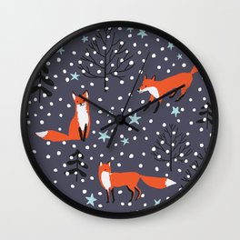 Red foxes in the nignt winter forest Wall Clock