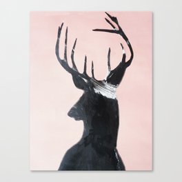 Deer silhouette, pink black white modern art Canvas Print