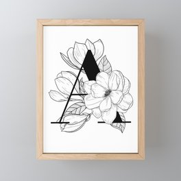 Monogram A with Magnolia Line Art Framed Mini Art Print