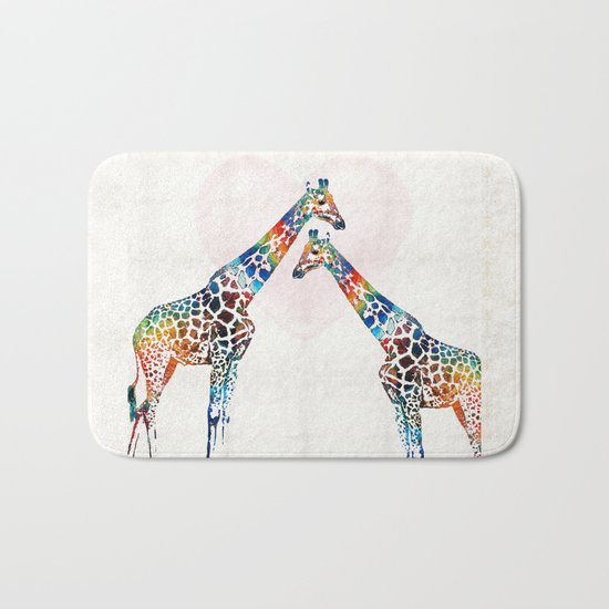 Colorful Giraffe Art - I've Got Your Back - By Sharon Cummings Bath Mat