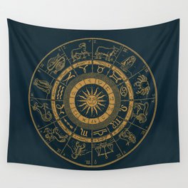 Vintage Zodiac & Astrology Chart | Royal Blue & Gold Wall Tapestry