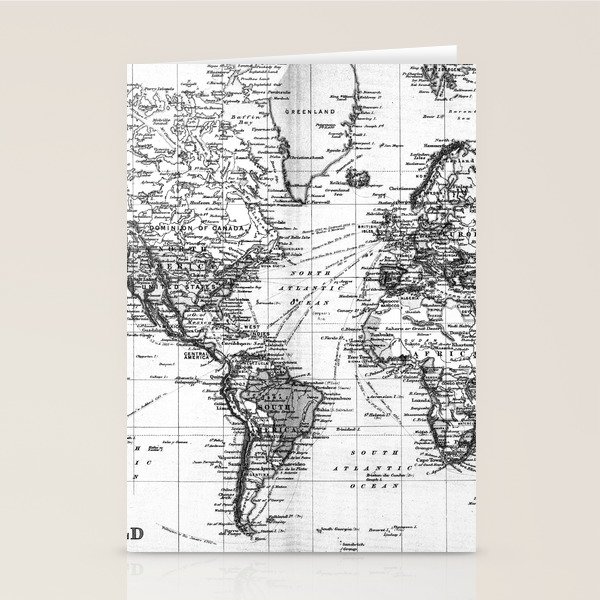 Black and White World Map (1892) Stationery Cards by BravuraMedia