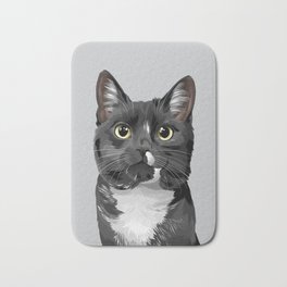 Tuxedo Cat Portrait Bath Mat | Petportrait, Digital, Redcatspawtraits, Blackandwhite, Feline, Drawing, Catlover, Fluff, Neko, Modernart 