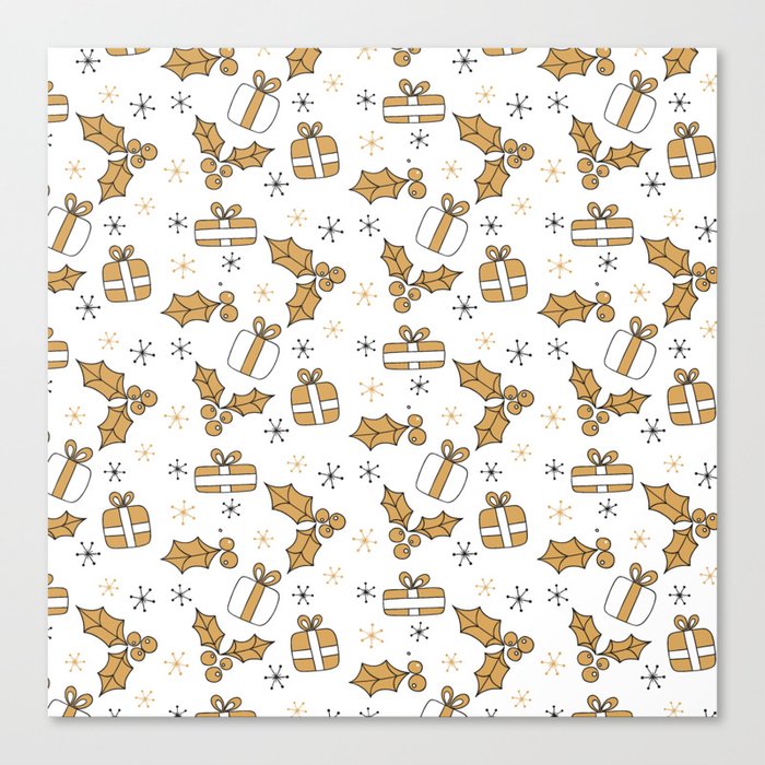 Christmas Pattern Yellow Retro Gifts Holly Canvas Print