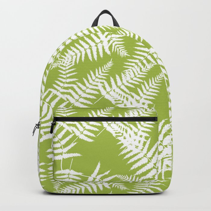 Light Green And White Fern Leaf Pattern Backpack