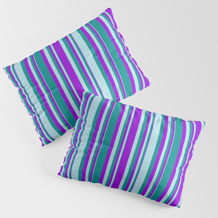 Dark Violet, Dark Cyan, and Powder Blue Colored Lines/Stripes Pattern Pillow Sham