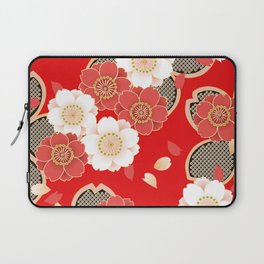 Japanese Vintage Red Black White Floral Kimono Pattern Laptop Sleeve