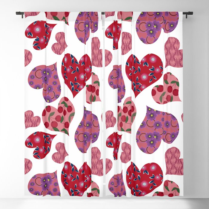 Seamless pattern with hearts with floral ornament Blackout Curtain