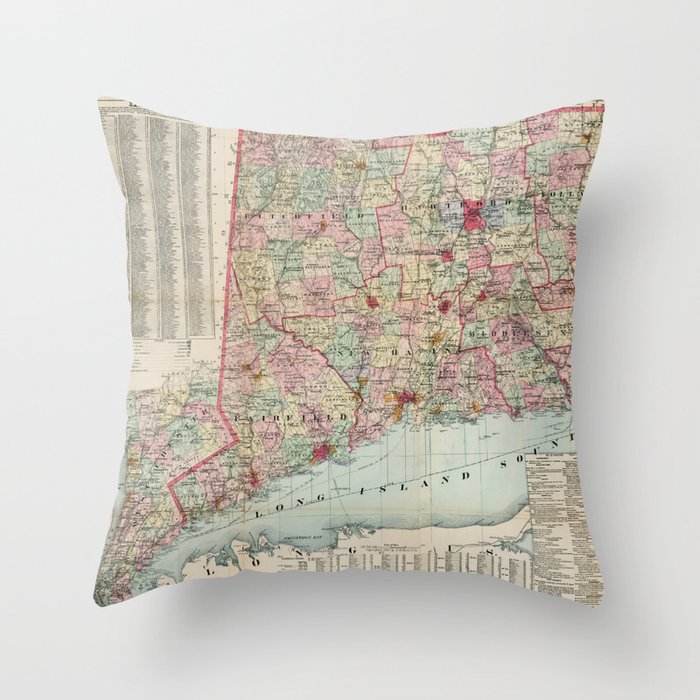 Vintage Connecticut & Westchester NY Map (1887) Throw Pillow