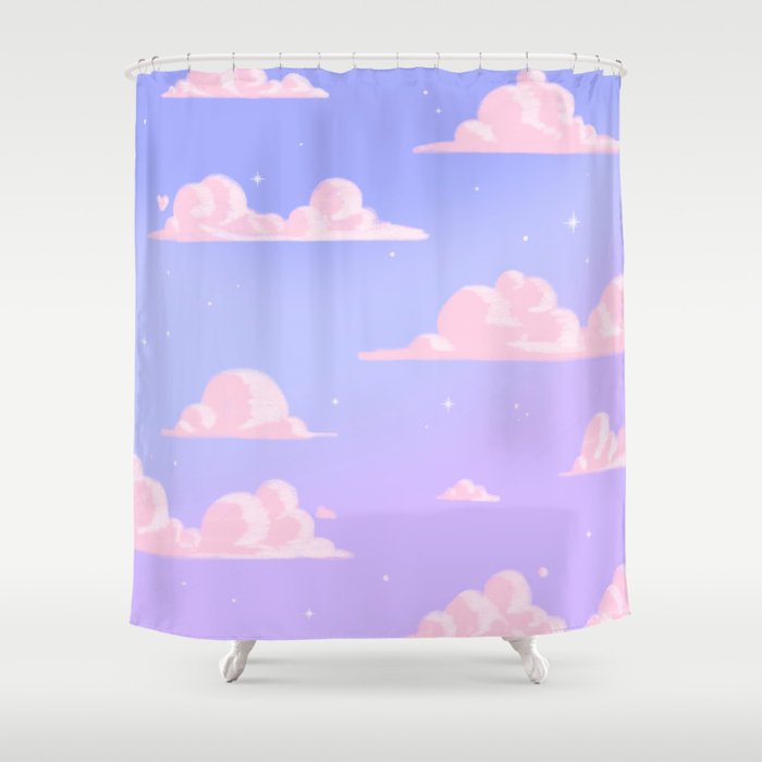 Pink Clouds Purple Sky Lo Fi Shower Curtain