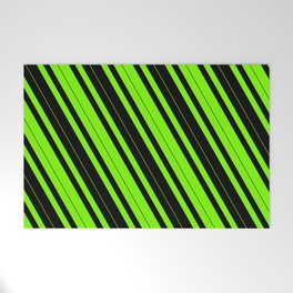 [ Thumbnail: Green & Black Colored Striped/Lined Pattern Welcome Mat ]