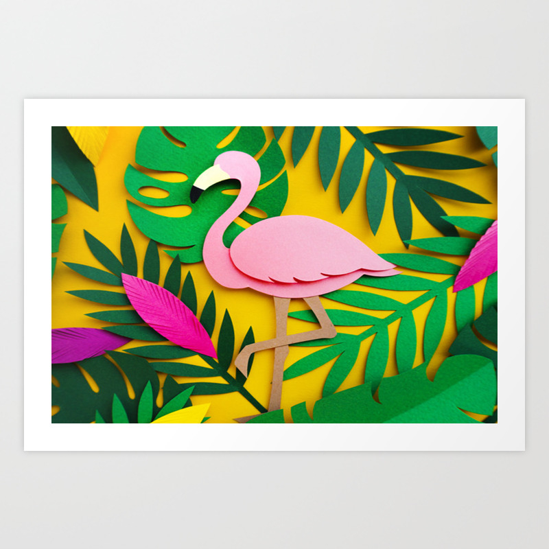 3d Flamingo Paper Art Art Print By Crazytz Society6