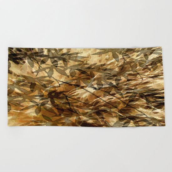 Golden Leaf Shadows Abstract Beach Towel