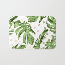 Simply Tropical White Gold Sands Dots and Palm Leaves Bath Mat