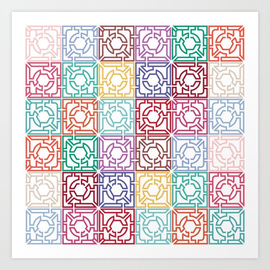 Maze Colorful Seamless Pattern Art Print