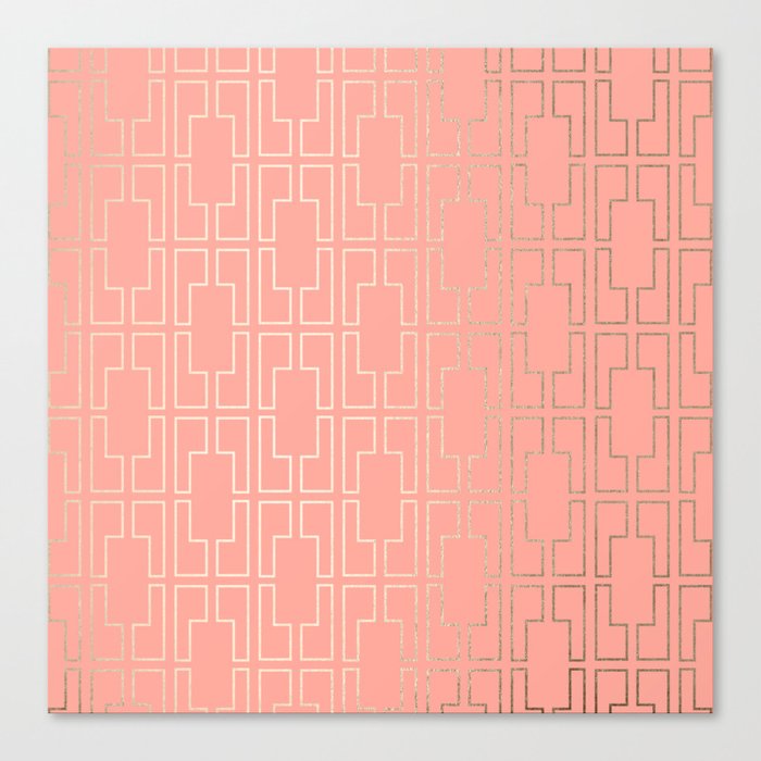 Simply Mid-Century in White Gold Sands on Salmon Pink Canvas Print