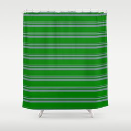 [ Thumbnail: Light Slate Gray and Green Colored Stripes Pattern Shower Curtain ]