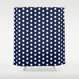 Navy Blue Polka Dots Minimalist Line Drawing Shower Curtain
