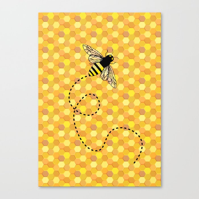 Bees on Honeycomb Pattern Canvas Print