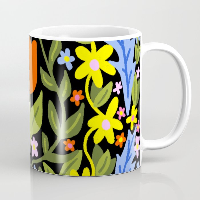 Folk Art Flowers Mountain Floral On Black Coffee Mug