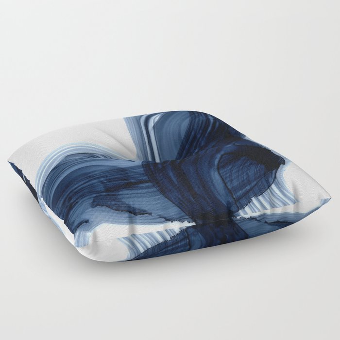 Abstract Blue Grey Minimal Brushstrokes Floor Pillow