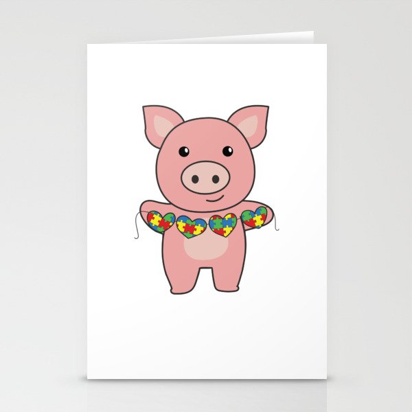 Autism Awareness Month Puzzel Heart Pig Stationery Cards