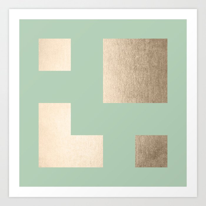 Simply Geometric White Gold Sands on Pastel Cactus Green Art Print