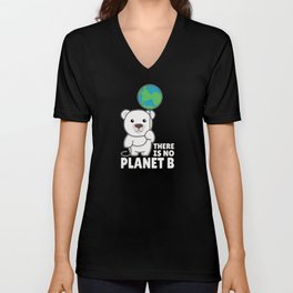 Polar Bear With Earth Climate There Is no Planet B V Neck T Shirt